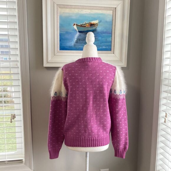 Vintage 80s Top Notch Wool Crewneck Tulip Fair Isle Sweater Handmade in the USA - Picture 7 of 16